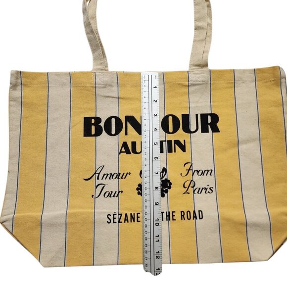 Sézane Bonjour Austin Amour Tour From Paris Tote Bag Stripe Yellow/Cream - Picture 6 of 8